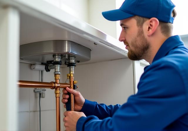 Fontanero profesional realizando una instalación de tuberías de alta calidad